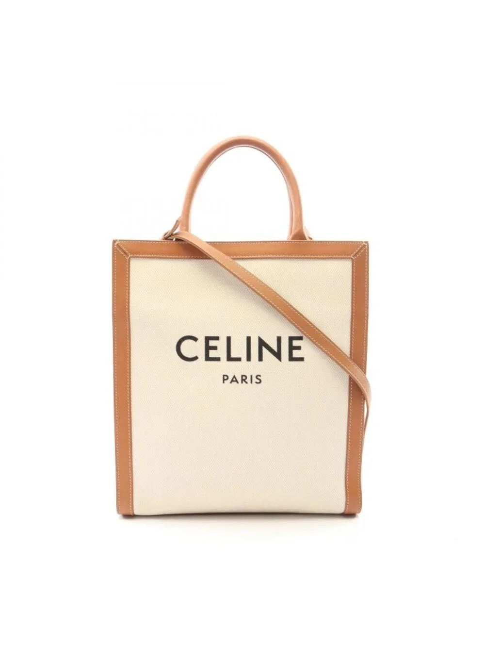 Celine Tote Small Vertical Cover 2-Way Natural Beige Canvas Leather